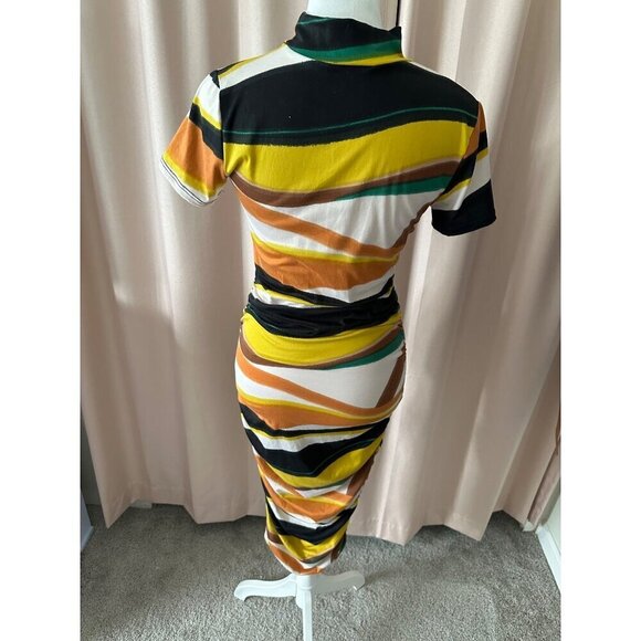 Madrag striped boho bodycon dress womens size medium stretch - Picture 3 of 4